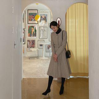 Belted A-line Woolen Coatdress