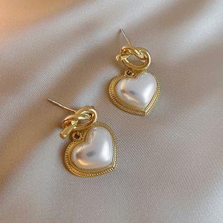 Knot Alloy Heart Faux Pearl Dangle Earring