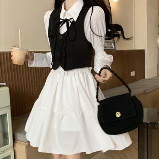 Ruffle Trim Midi A-line Shirtdress / Vest