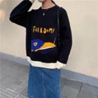 Cartoon Embroidered Color Block Sweater
