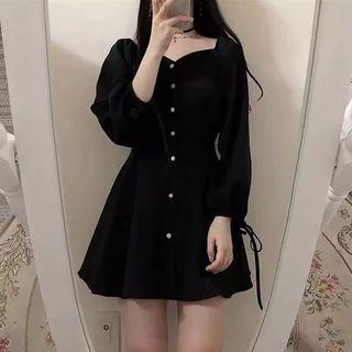 Balloon-sleeve Tie-cuff A-line Dress