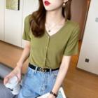 Button-down V-neck Crop T-shirt In 8 Colors