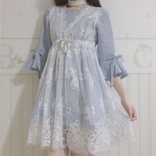 Set: Elbow-sleeve A-line Dress + Sleeveless Lace Dress