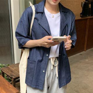 Short-sleeve Denim Blazer Denim Blue - One Size
