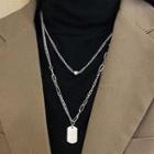 Tag Pendant Layered Alloy Necklace Silver - One Size