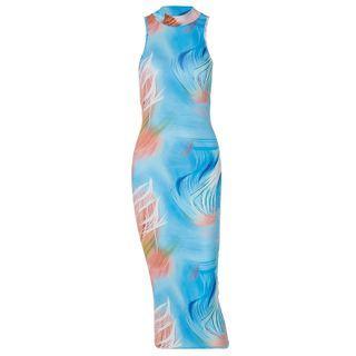 Sleeveless Open Back Tie Dye Midi Sheath Dress