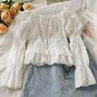 Elastic-boatneck Embroidered Crop Top White - One Size