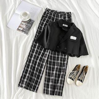 Elbow-sleeve Cropped Jacket / Wide-leg Pants