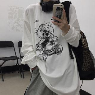 Cartoon Bear Long-sleeve Round Neck T-shirt