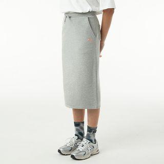 Embroidered Pocket-side Midi Skirt Gray - One Size