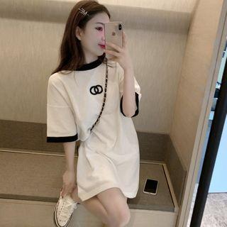 Loose-fit Embroidered Knit Mini Dress White - One Size
