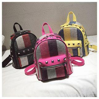 Color Panel Studded Canvas Backpack