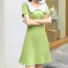 Short-sleeve Contrast Collared Dress