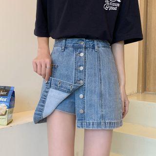 Washed Denim A-line Mini Skort