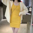 Plain Shirt / Sleeveless Mini Bodycon Dress