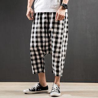 Drop Crotch Gingham Cropped Pants