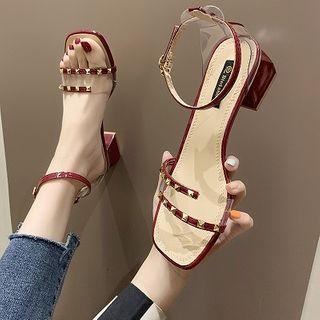 Ankle Strap Studded Block-heel Sandals
