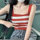 Square Neck Striped Knit Camisole Top Stripes - Red & White - One Size