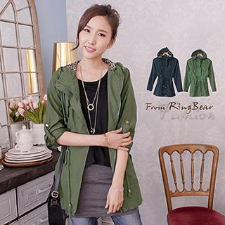 Faux Suede Drawstring Hooded Jacket