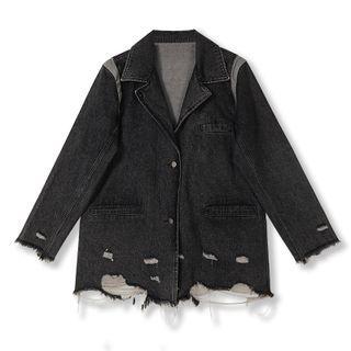 Distressed Denim Blazer Ash Gray - One Size