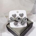 Ribbon Heart Fabric Dangle Earring E3560-2 - 1 Pair - Houndstooth - Black & White - One Size