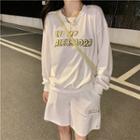 Letter Print Sweatshirt + High-waist Letter Print Shorts