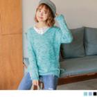 Slit-side V-neck Melange Sweater