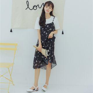 Short-sleeve T-shirt / Floral Chiffon Dress