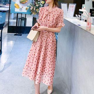Long-sleeve Patterned A-line Shirtdress