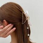 Faux Pearl Drop Hair Claw Bow Metal Hair Claw - One Size