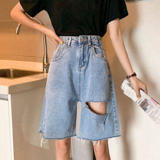Denim Ripped A-line Shorts