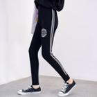 Contrast Trim Patterned Skinny Sweatpants Black - One Size