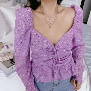 Floral Print Bow Peplum Blouse