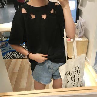 Heart Cut Out Short-sleeve T-shirt
