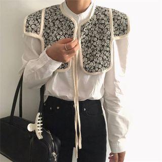 Set: Long-sleeve Shirt + Floral Print Vest
