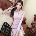 Drawstring Collard Long-sleeve T-shirt Dress