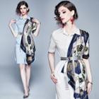 Short-sleeve Print Panel Shirt Dress
