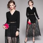 Long-sleeve Maxi Knit Panel Lace Dress