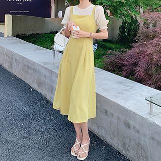 Short-sleeve Blouse / Midi Overall Dress / Set