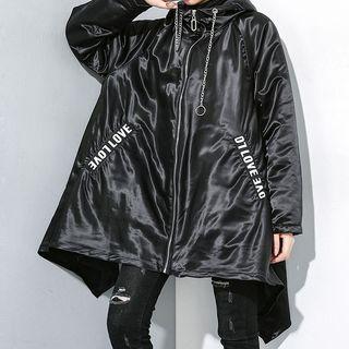 Hooded Lettering Zip Coat Black - One Size