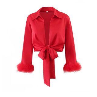 Fluffy Trim Crop Shirt