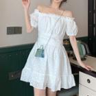 Off-shoulder Ruffle-trim Lace Dress