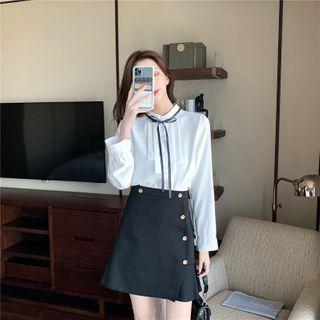 Bow Detail Blouse / Ruffle Hem Mini A-line Skirt / Set