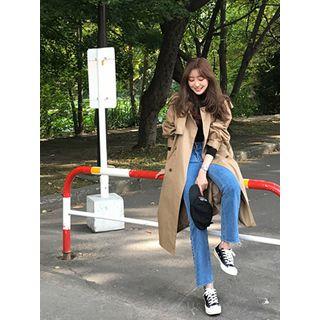 Puff-sleeve Double-breasted Cotton Trench Coat