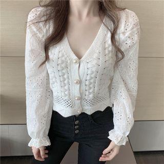 Crochet Lace Sleeve Knit Cardigan