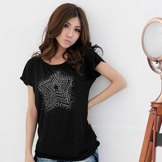 Rhinestone V-neck Short-sleeve Tee