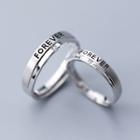 925 Sterling Silver Lettering Rhinestone Open Ring 1 Pair - S925 Silver - Ring - Silver - One Size