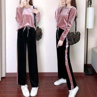 Set: Velvet Pullover + Wide-leg Pants