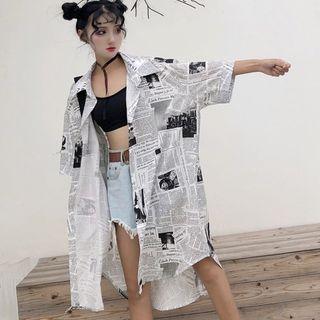 Newspaper Print Long Shirt