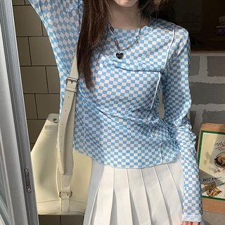 Long Sleeve Check Mesh T-shirt